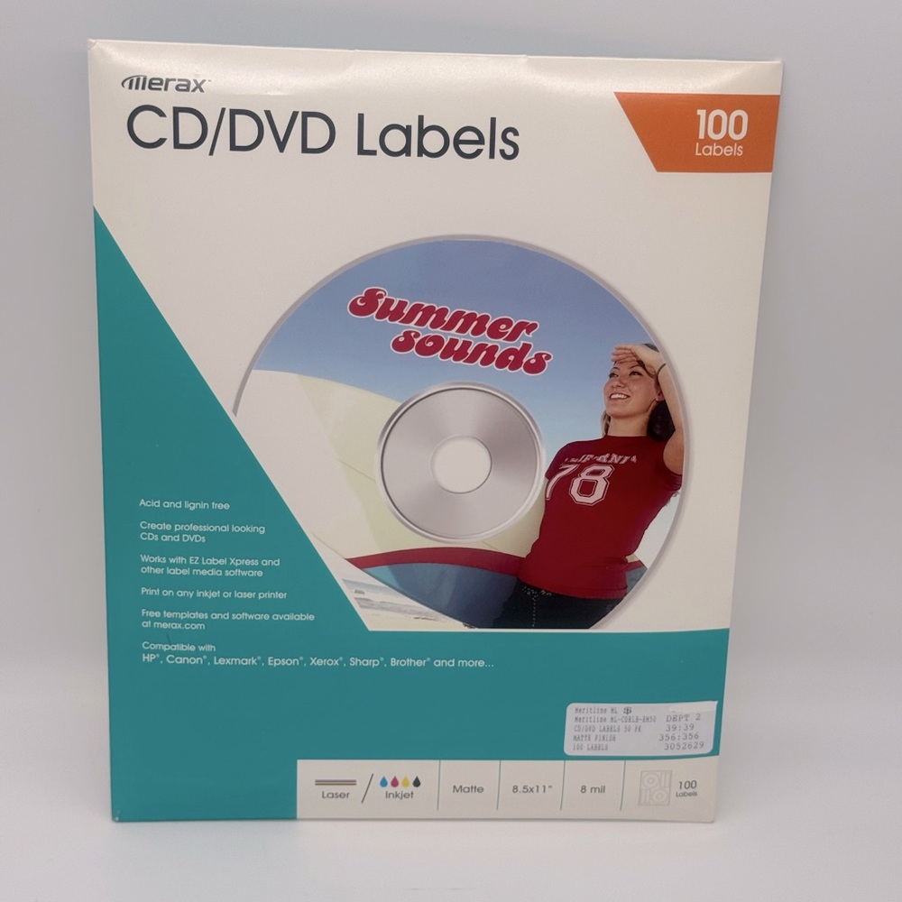 Merax  CD/DVD labels (100 pack) Matte - 8.5”x11” - 8 Mil - Laser/Inkjet